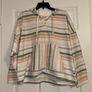 O'Neill Cream and Pink Striped Hoodie